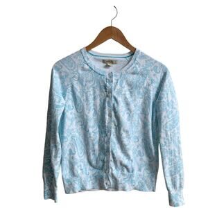 G.H. Bass & Co. blue and white paisley cardigan, size M